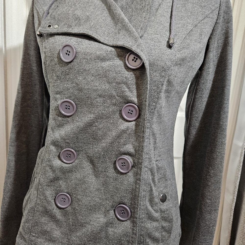 579 Gray Double Breasted Hooded Jacket Size M - Picture 2 of 13